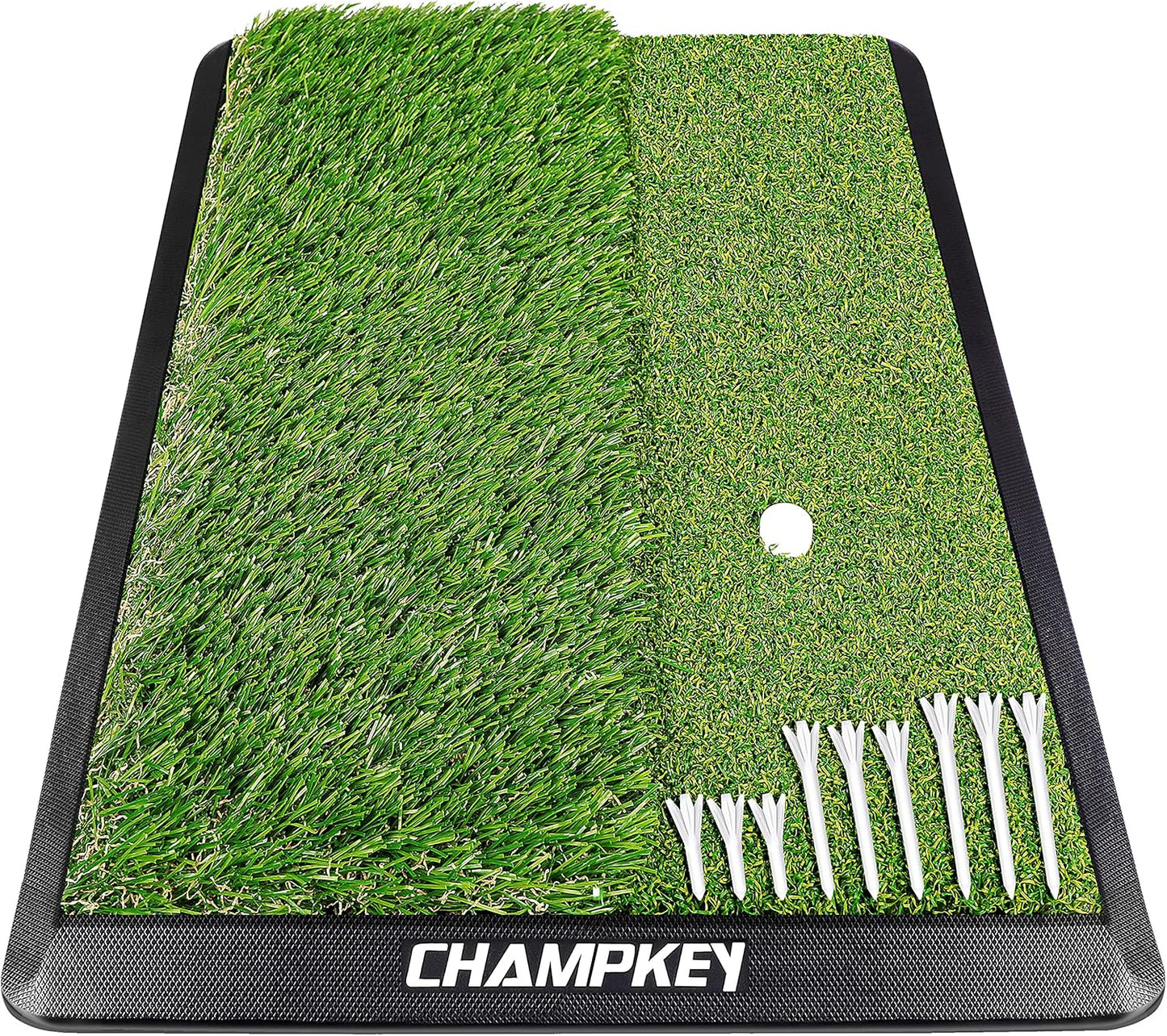 Dual-Turf Golf Hitting Mat | Come with 9 Golf Tees & 1 Rubber Tee | Heavy Duty Rubber Backing Golf Practice Mat Ideal for Indoor & Outdoor Training