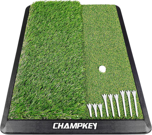 Dual-Turf Golf Hitting Mat | Come with 9 Golf Tees & 1 Rubber Tee | Heavy Duty Rubber Backing Golf Practice Mat Ideal for Indoor & Outdoor Training